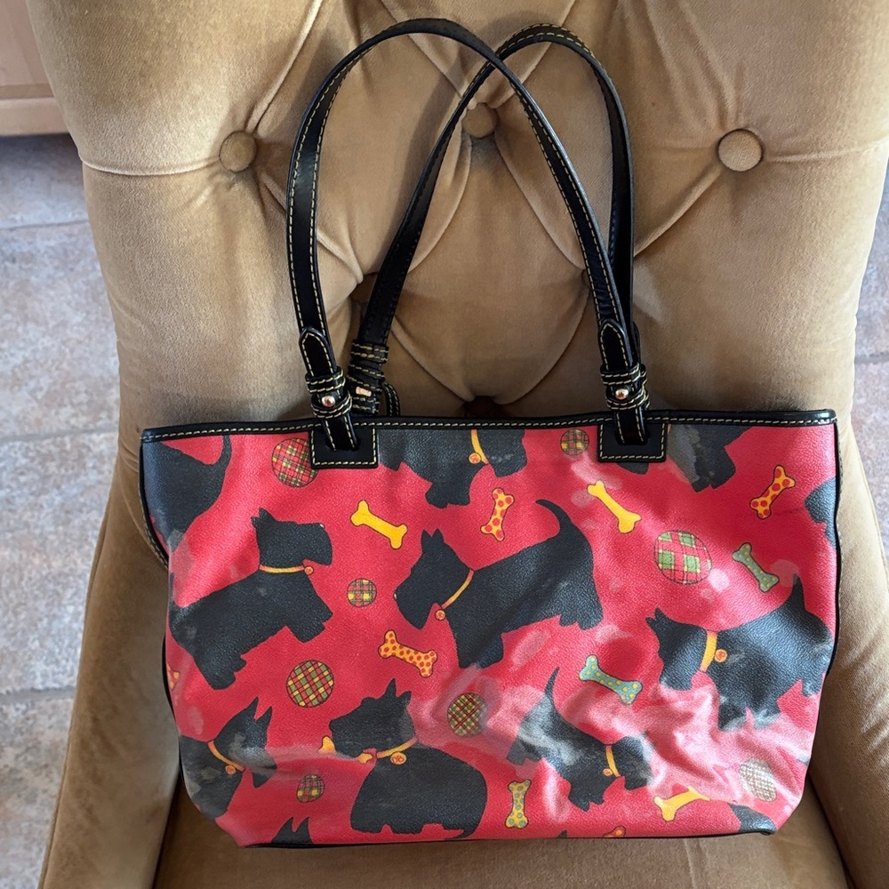 Dooney & Bourke Red Black Scottie Dog Print Tote Bag-VINTAGE - Picture 7 of 16
